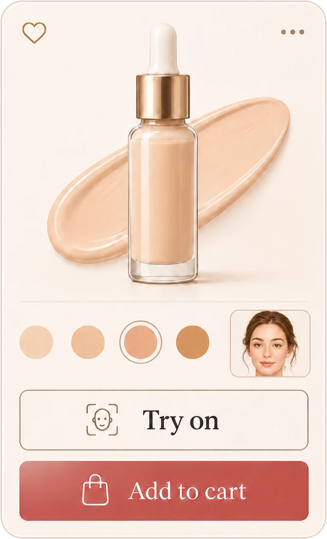 Product page with try-on and add-to-cart controls