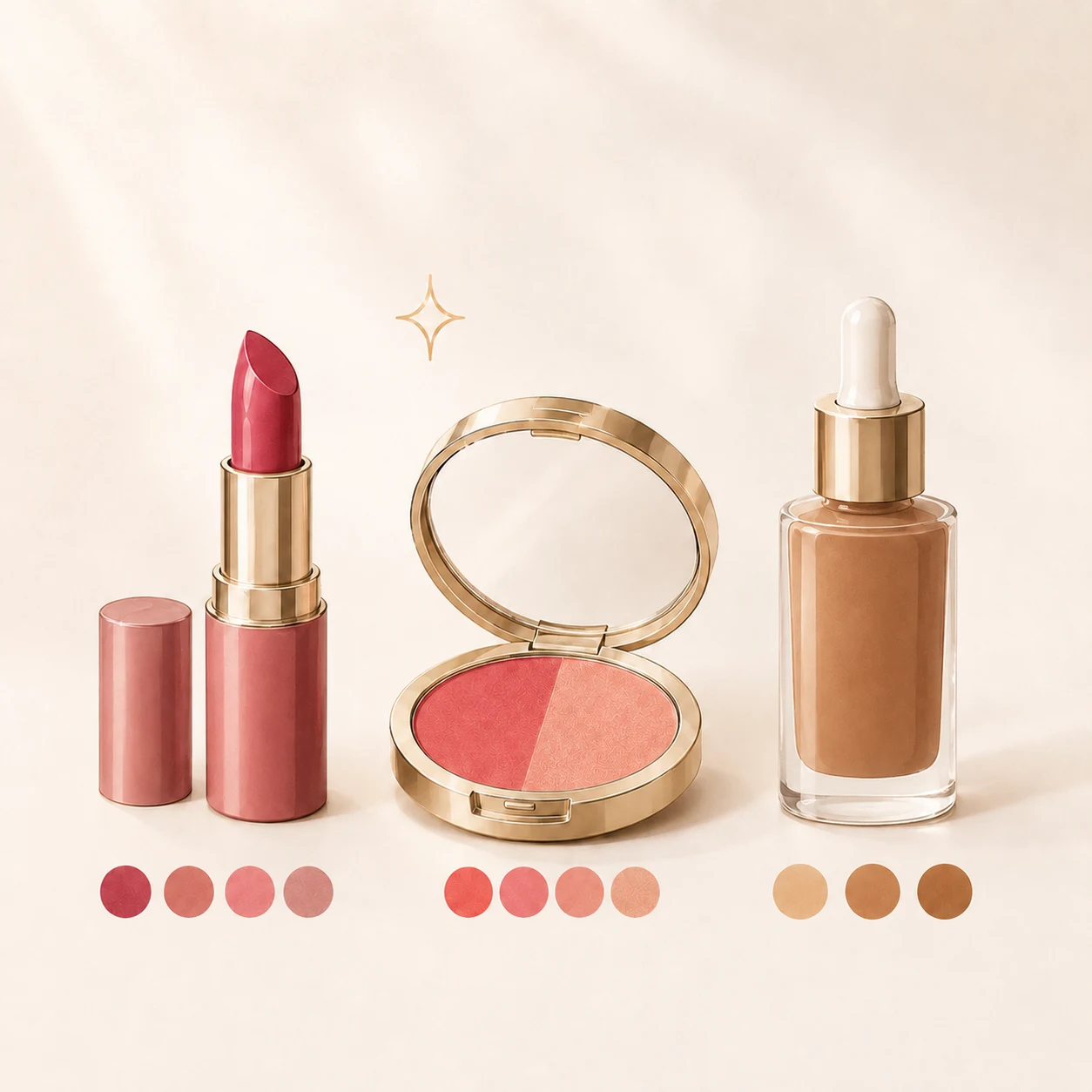 Cosmetic products with coordinated shade swatches